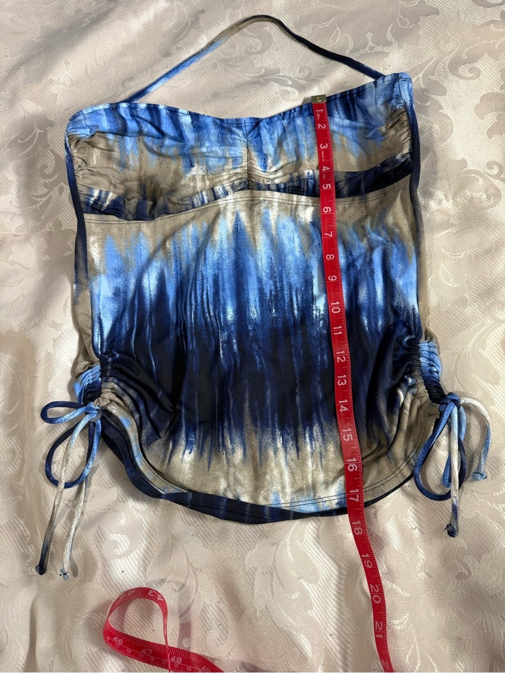 Tommy Bahama Blue Abstract Halter Tankini Top Size L Ruched Side Swimwear - Picture 4 of 8